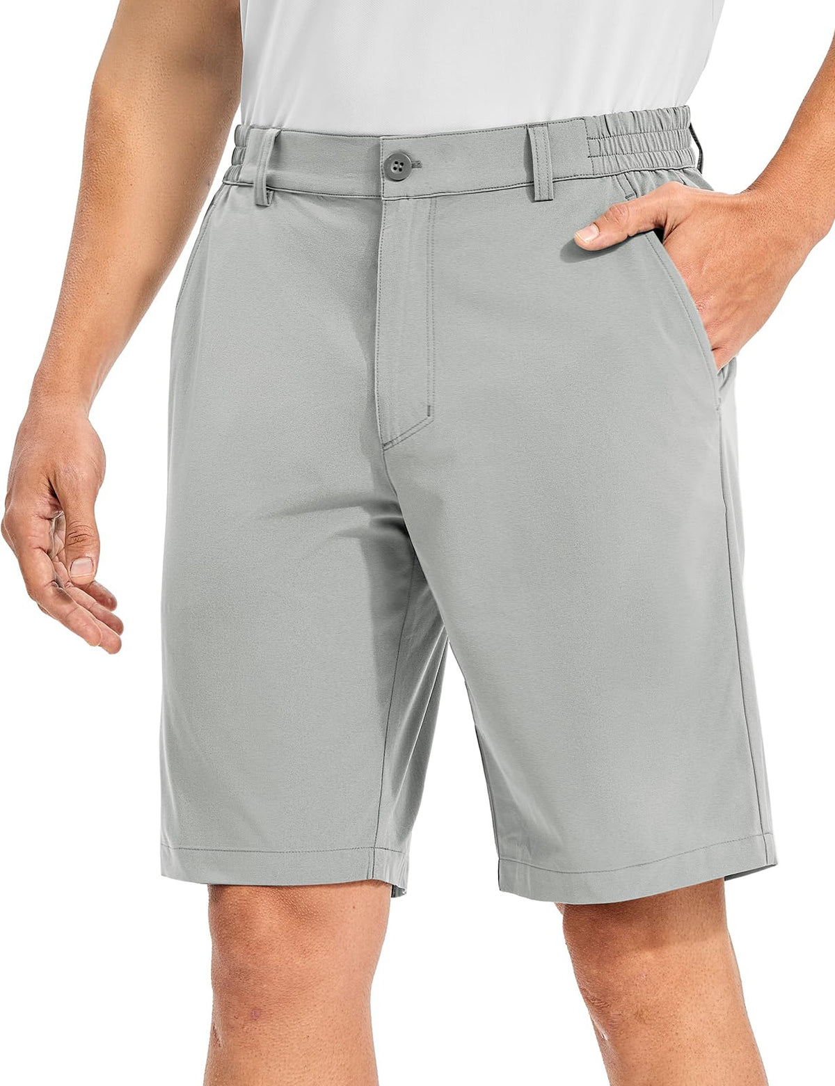 TBMPOY Men's Casual Shorts 10" Quick Dry Lightweight Stretch Golf for Flat Front Work Dress Hiking Shorts Elastic Waist Light Grey 38
