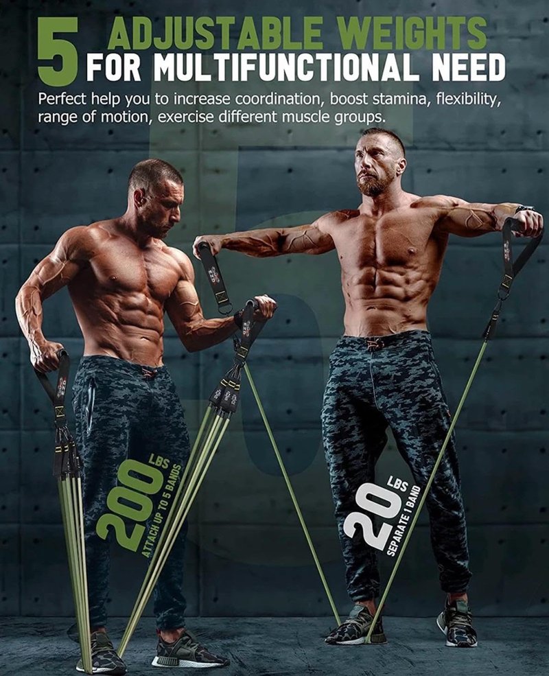 E.Z.D Resistance Bands Set: Exercise Bands with Handles, Door Anchor, Ankle Straps for Heavy Resistance Training, Physical Therapy, Muscle Training, Yoga, and Home Workouts. (Green)