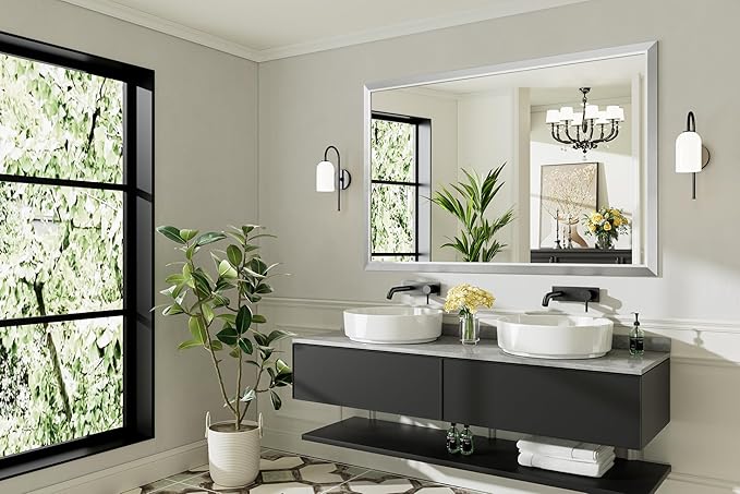 60x40 Inch Brushed Silver Bathroom Mirror
