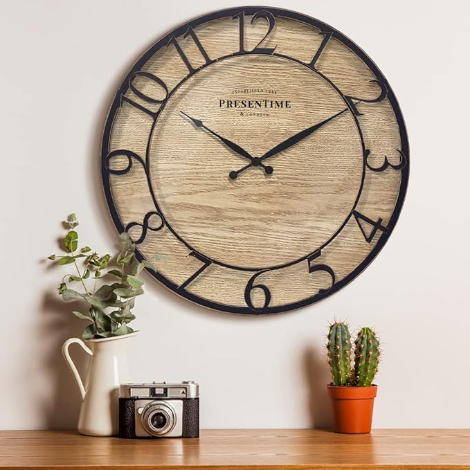Presentime & Co 21" Farmhouse Series Wall Clock, Cottage Style, Vintage Design