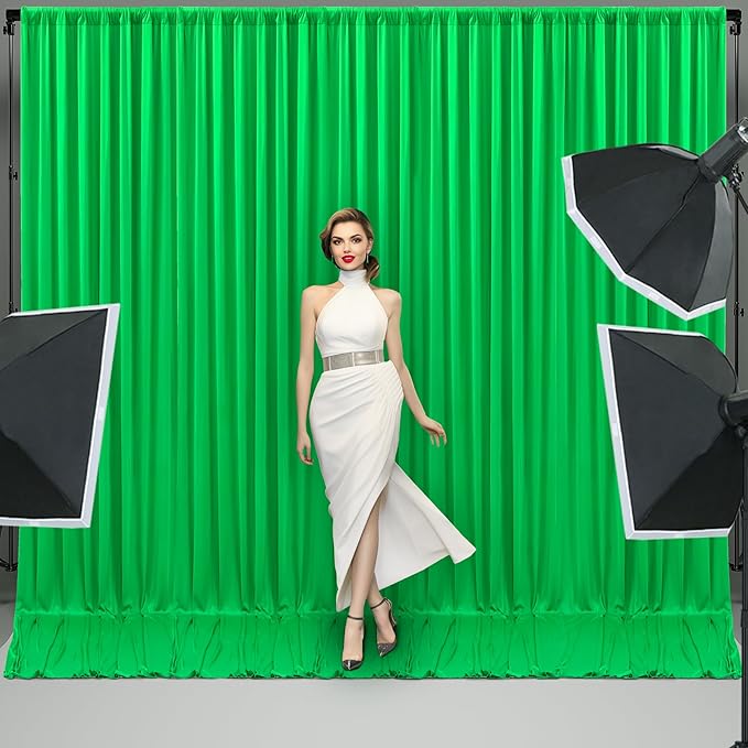 Green Backdrop Curtain for Parties Baby Shower Wrinkle Free Green Photo Curtains Backdrop Drapes Fabric Decoration for Birthday Party 5ft x 8ft,2 Panels