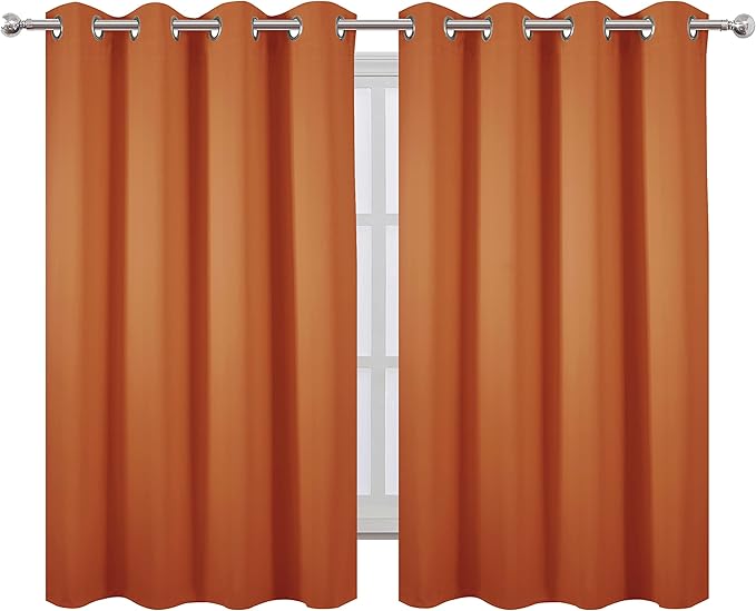 LEMOMO Orange Blackout Curtains 52 x 54 Inch Length/Set of 2 Curtain