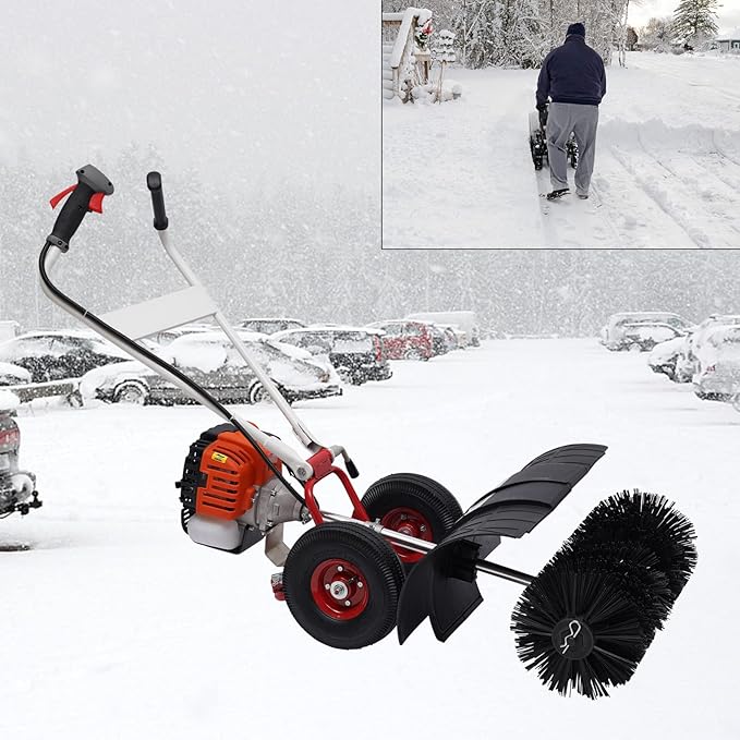 52CC 2.5HP Gas Power Sweeper Walk Behind Broom Driveway Grass Snow Cleaning Tool, 2.5HP Sweeper, for Cleaning Construction Sites, Farms, Streets, Driveways, Parks