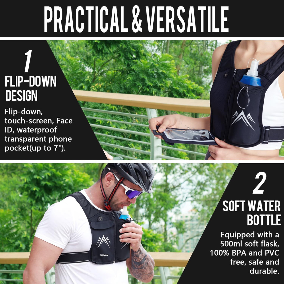 Revali Running Vest - Reflective Zip Design with 500ml Hydration Bottle | Adjustable & Breathable Gear for Men & Women