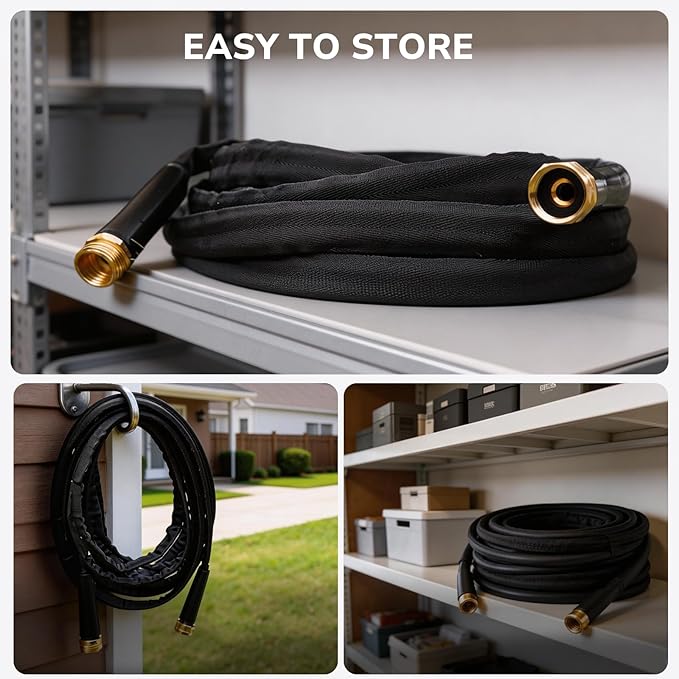 Lightweight Flat Garden Hose 25 FT, 3/4" GHT Flexible Water Hose with Spray Nozzle, Durable 800D Fabric, Kink Free Design, Portable Garden Hose for Lawn, Yard, Car Wash