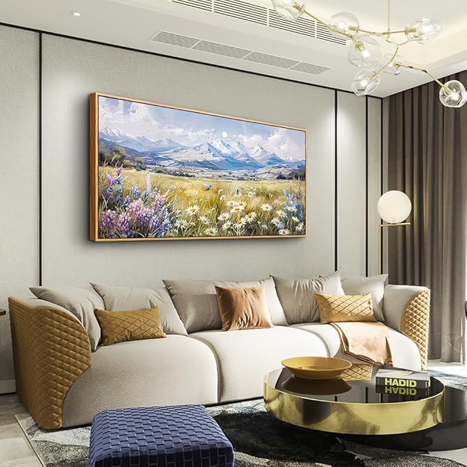 QIYILEXWART Large Wall Art For Bedroom Wall Decor For Living Room Office Decoration Range Grassland Landscape Painting Watercolour Pictures Canvas Artworks Ready To Hang Home Decor Wood Framed