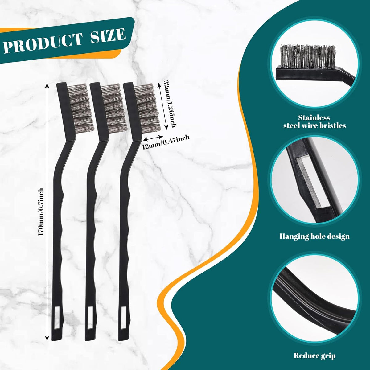 12 Pcs Mini Stainless Steel Wire Brush Set, Wire Scratch Brush with Curved Handle, Cleaning Weld Slag and Rust