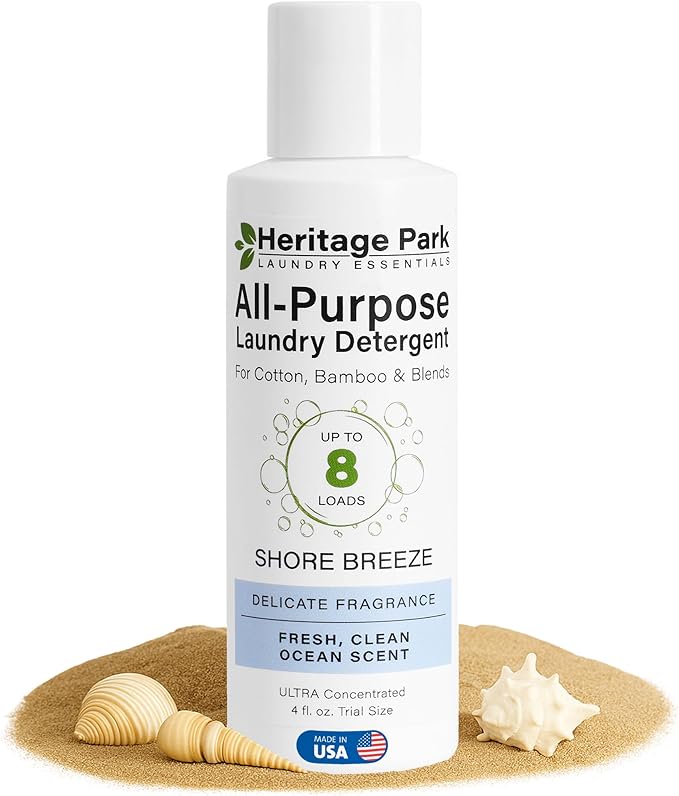 Heritage Park Luxury Laundry Detergent | Dermatologist Tested Plant based Natural & Enzyme Laundry Detergent | Sensitive Skin Friendly - Shore Breeze (4 fl oz Trial Size)