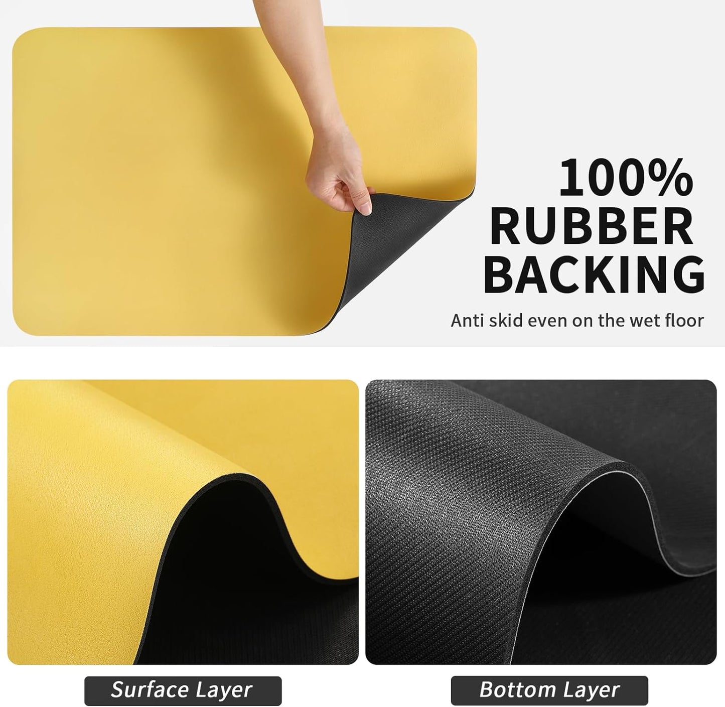 Dish Drying Mat for Kitchen Counter, Heat Resistant Drainer Mats with Non-slip Rubber Backed, Hide Stain Kitchen Super Absorbent Draining Mat, Easy to Clean Dish Rack Pad, Yellow 18"x32"