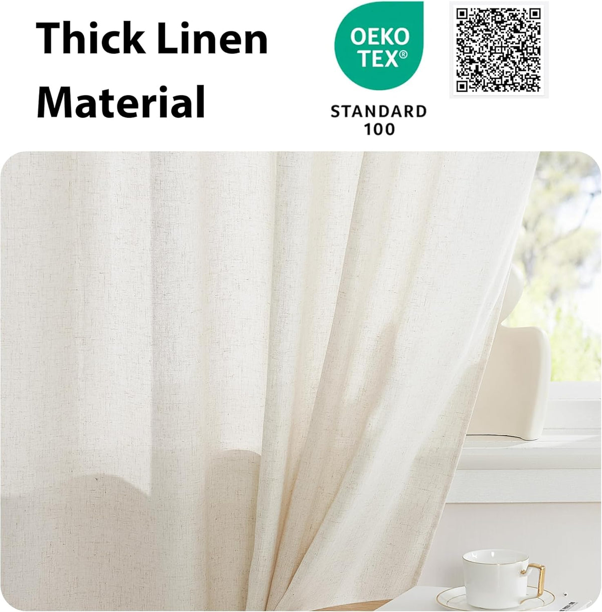 NICETOWN Door Window Curtains 80 inch Length, Farmhouse Linen Textured Front Back Door Curtains for Doorways/Entryway/Garage with Gather Tieback, 26 Inch Wide, 1 Panel, Natural