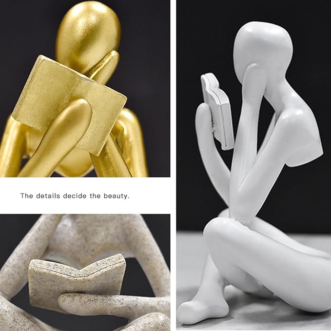Gold Reading Women Statue, Thinker Sculptures, Abstract Art Ornament, Modern Aesthetic Figurine Decoration, Suitable for Home Living Room Bedroom Office Shelf Table Desk Bookshelf Decor (Gold Left)