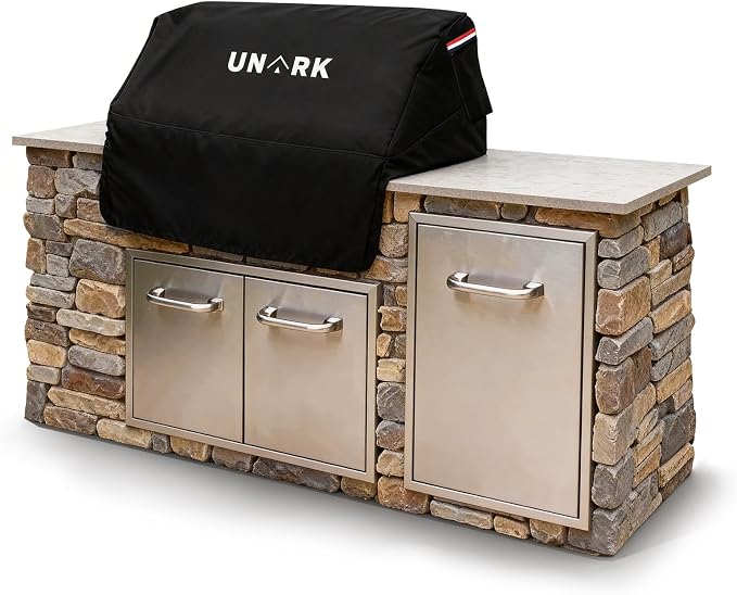Built in Grill Cover for Outdoor Grill, Heavy Duty Waterproof BBQ Cover with Plush Lining, UV Resistant Island BBQ Grill Top Cover, Fits Up to 43" W x 35" D x 24" H Inches, Black