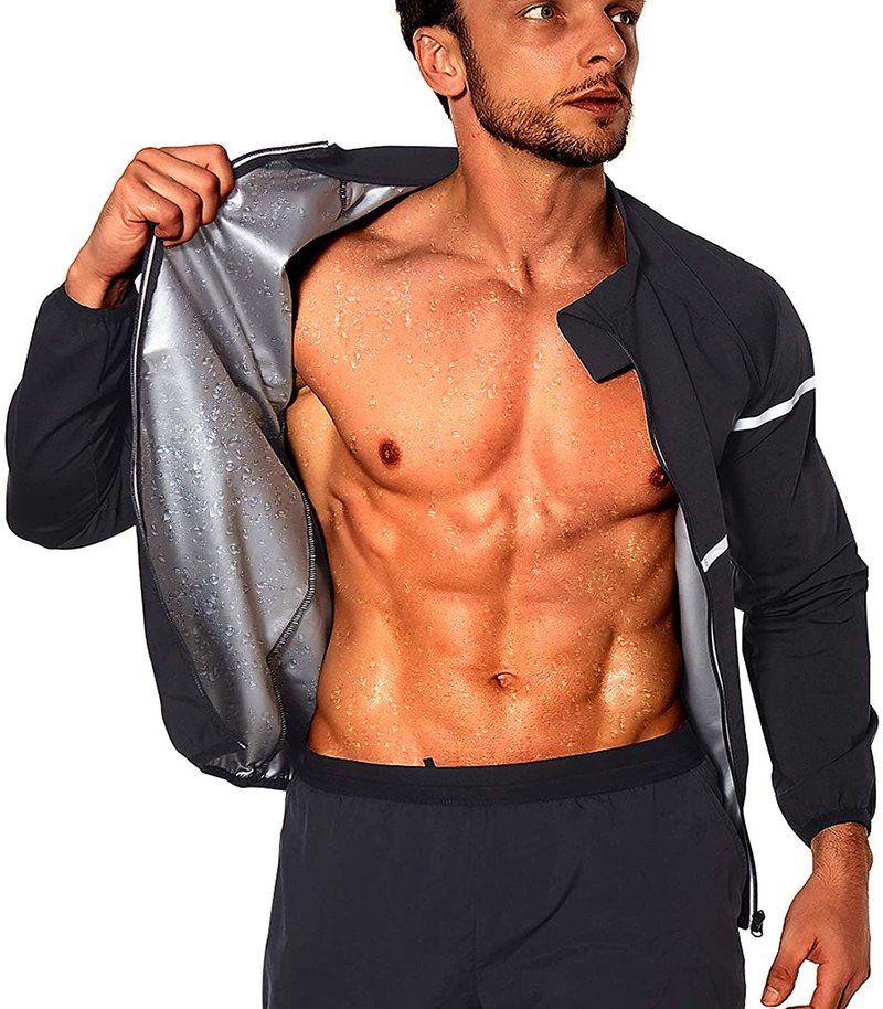 Sauna Suit for Men Sweat - Long Sleeve Shirt Jacket Workout Body Shaper Zipper Top Slimming Fitness Trainer Gym