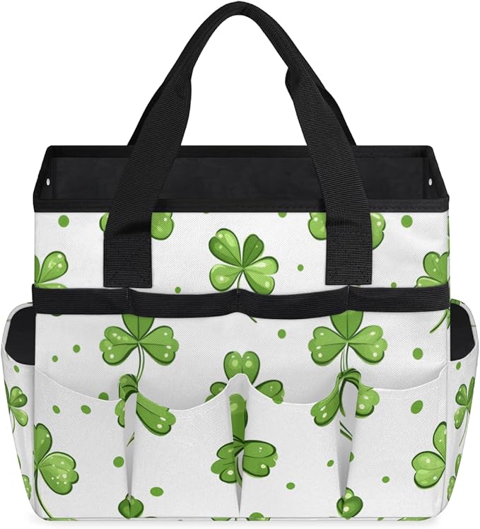 Clover Gardening Tool Bag,Heavy Duty Garden Tote Bag,Portable Oxford Leaf Gardening Storage Basket Organizer Handbag with Pockets Handle,Hand Tools Gifts for Outdoor Garden Lawn Yard