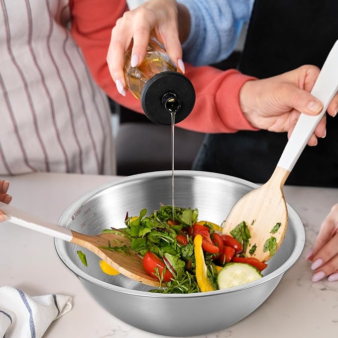 Stainless Steel Mixing Bowls 3 Packs Nesting Baking Supplies Small Thicker Stainless Steel Flat Bottom Stackable Salad Bowl Mixing Bowls Set for Cooking, Baking, Salad,Serving(1000/1500/2000ml)