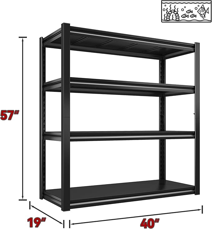 Raybee 40" W Garage Shelving 2000 LBS Storage Shelves 4 Tier Heavy Duty Shelving Adjustable Metal Shelves for Garage,Basement, Warehouse, 40" W x19 D x57 H, 2 Pack