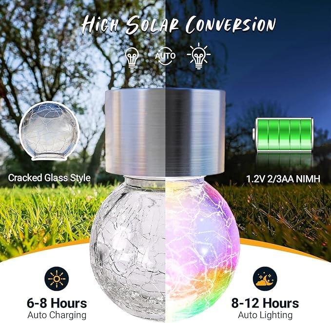 GIGALUMI Solar Lights Outdoor Waterproof, 16 Pack Solar Hanging Lights Garden Decor, Gifts for Women, Solar Outdoor Lantern Waterproof Cracked Glass for Yard, Fence, Tree(Color Changing)