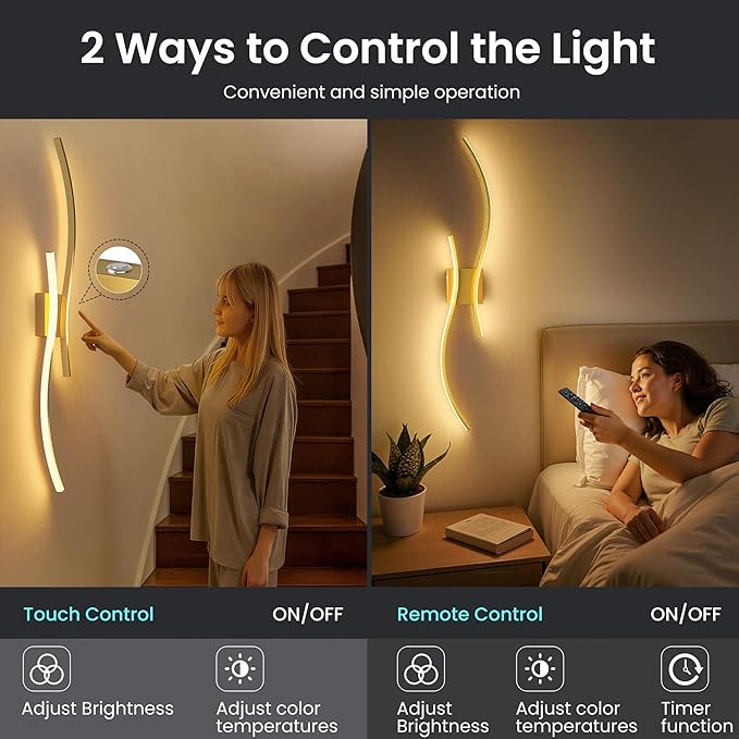 Battery Operated Wall Sconces Set of Two, 10000mAh Rechargeable Modern Wall