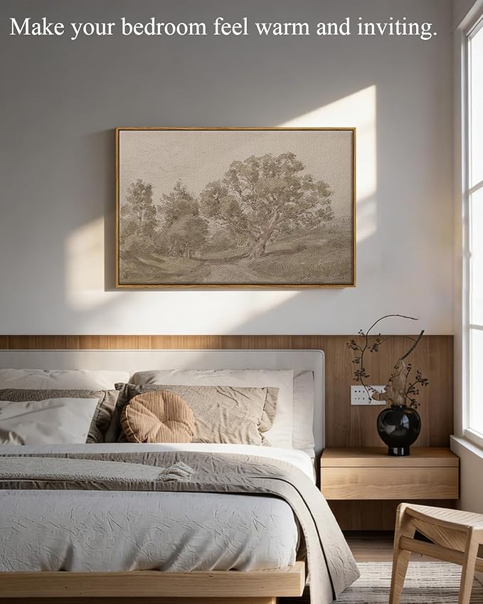 InSimSea Framed Canvas Prints Vintage Decor, Rustic Antique Classic Forest Landscape Paintings Wall Art, Large Countryside Farmhouse Hanging Wall Decor for Living Room Bedroom Study, 24x36inch