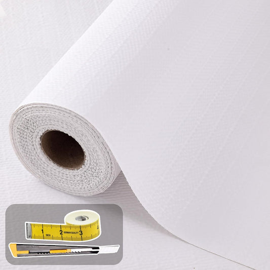 Shelf Liners for Kitchen Cabinets 17in x 30FT Non Adhesive Drawer Liner White Thickened Shelf Liner Paper Strong Non-Slip Easy to Clean for Tool Box Refrigerator with Knife and Tape Measure