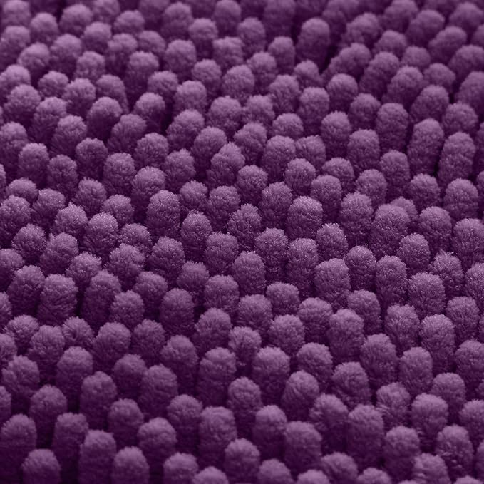 HOMEIDEAS 3 Pieces Bathroom Rugs, Ultra Soft Non Slip Absorbent Chenille Toilet Bath Mat Set (Purple)