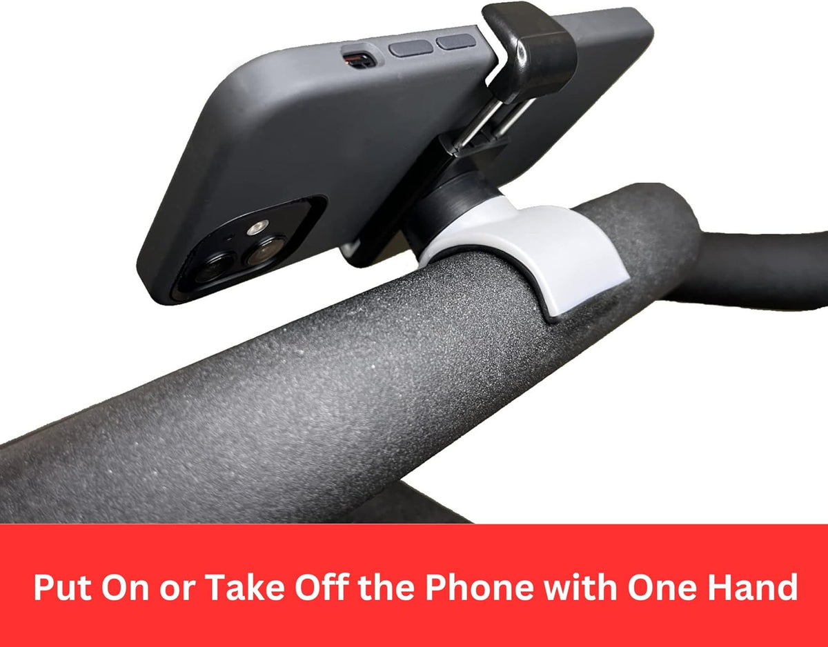 Peloton Phone Holder - Secure Fit & Easy One-Hand Operation - 360° Rotation for iPhone & Android