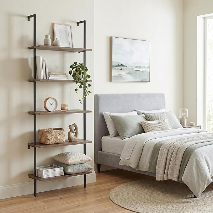 aboxoo Ladder Shelf 2PCS Open Bookshelf 5-Tier Wall-Mounted Wood Bookcase Rack