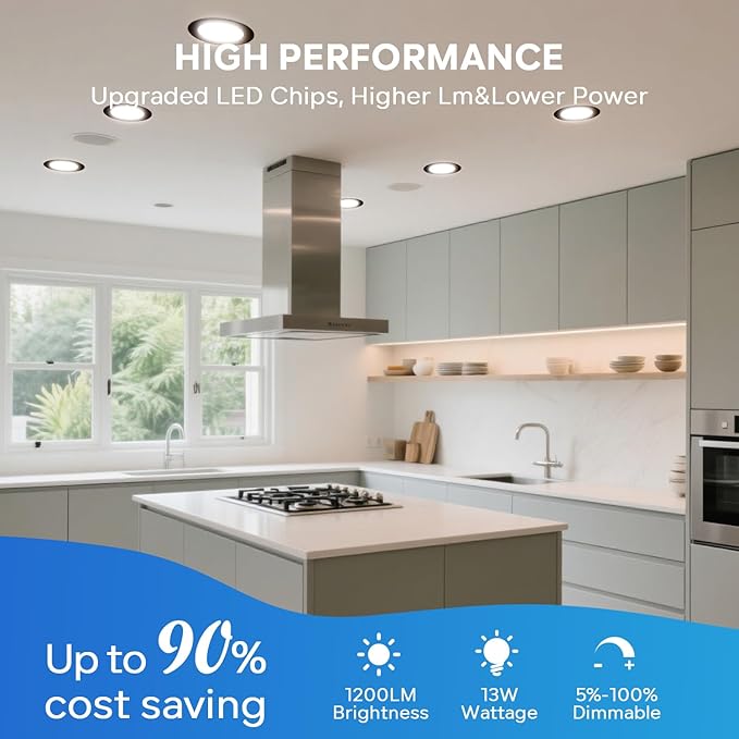 LVWIT 6 Pack 6 Inch LED Recessed Ceiling Light with Junction Box, 13W 5CCT Ultra-Thin Dimmable Can Lights, High Brightness, Canless Wafer Downlight for Kitchen Hallway Dining Room, ETL&FCC