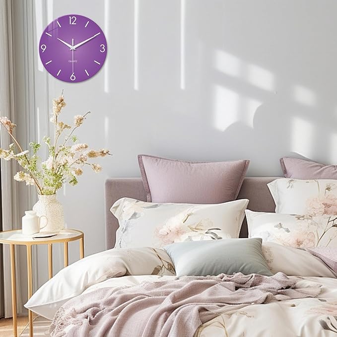 XFM Purple Wall Clock for Women Girls Bedroom 20 Inch Modern Simple Wall Clocks