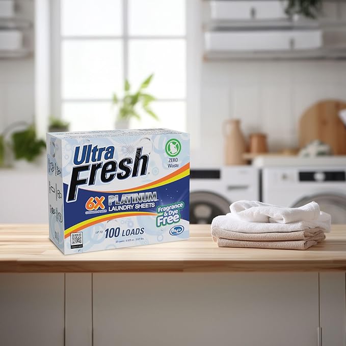 Ultra Fresh Platinum 4 Pack Laundry Soap Detergent Sheets, Ultra Concentrated, Stain Fighting, Fragrance & Dye Free, 400 Loads