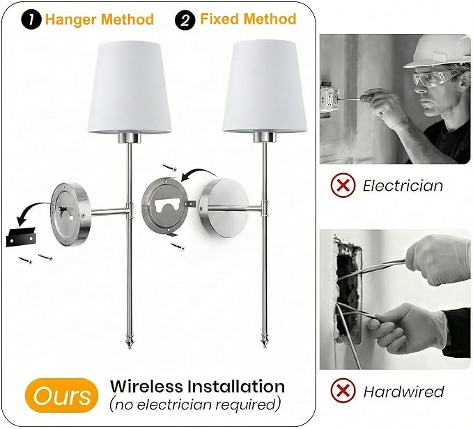 IRONPAX Wall Sconces Battery Operated Set of 2, Wireless Rechargeable Wall