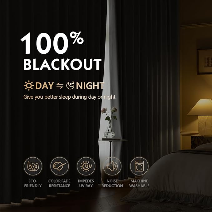 FMFUNCTEX 100% Light Grey Blackout Curtains