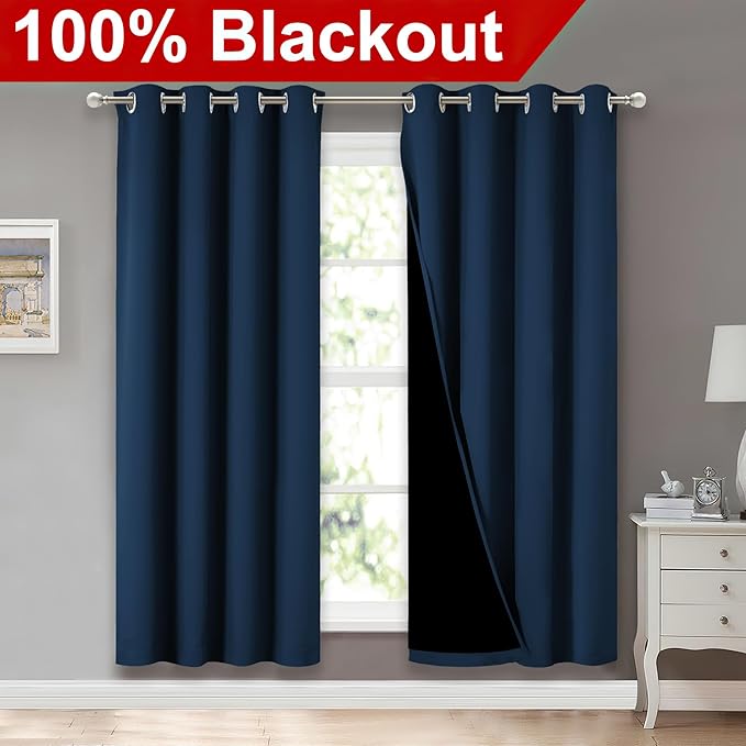 NICETOWN Moroccan Blue Full Shade Curtain Panels, Pair of Energy Smart & Noise