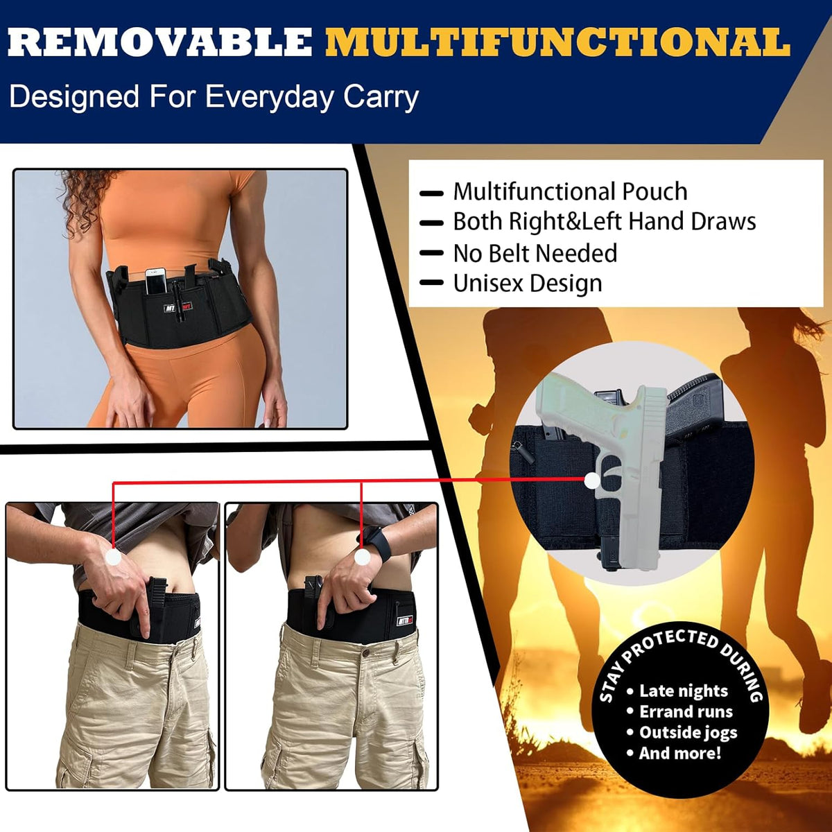 Skiennix Belly Band Holster - Concealed Carry for 2 Guns | Adjustable Tactical Elastic Waistband