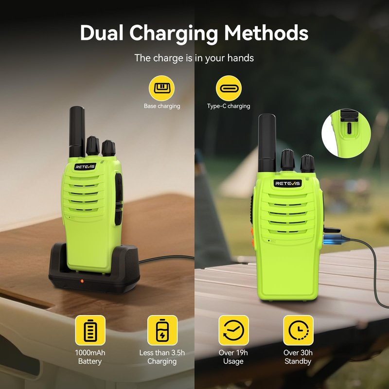 Retevis H-777 Walkie Talkies, Portable FRS Two way Radios Long Range, VOX Handsfree, Rechargeable Walkie Talkies for Adults, Li-ion Battery and Charger Base for Traveling Biking Camping Hiking(1 Pair)