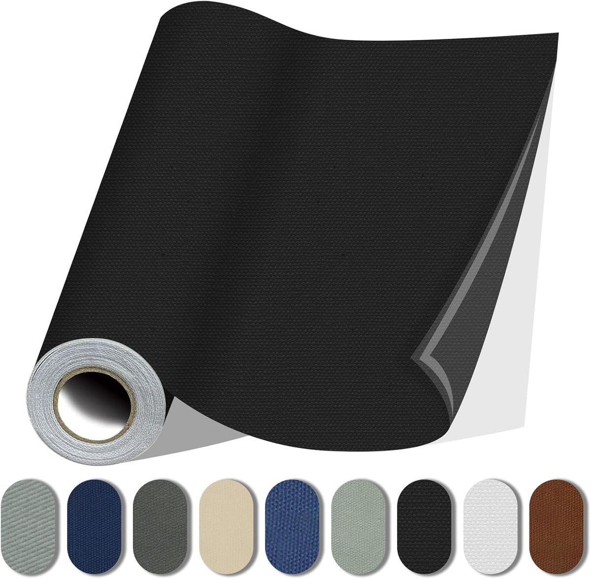 Fabric Repair Patches, 17X79 Inch Canvas Self-Adhesive Fabric Patches Tape Durable, DIY Large Canvas Repair for Sofa, Couches, Furniture, Chair, Clothing （17X79 Inch, Black）