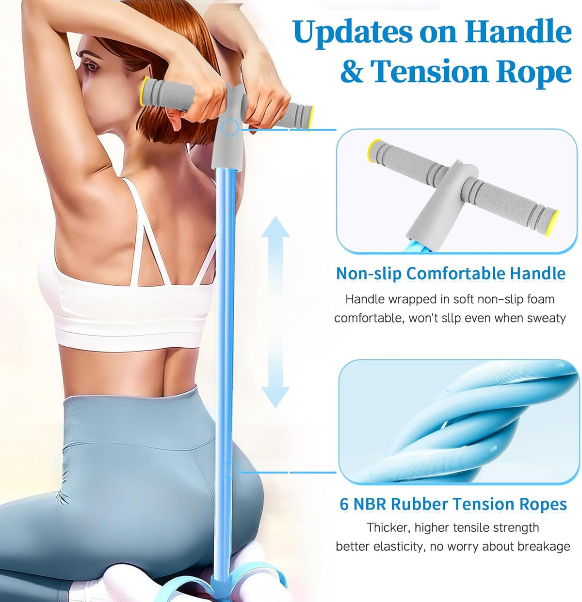 Pedal Resistance Bands - Durable 6-Tube Fitness Bands with Handles for Abdomen, Arms, Legs