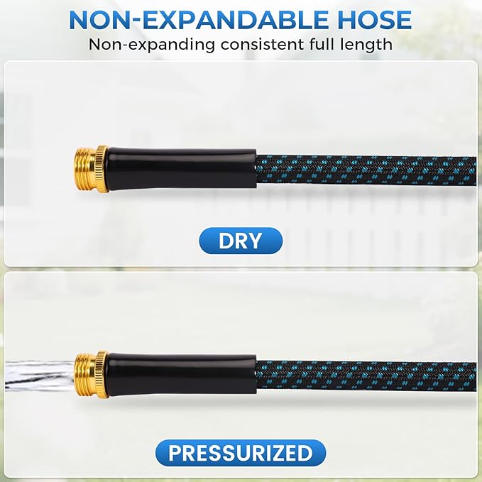 Non-Expandable Garden Hose – Ultra Lightweight & Leak-Proof Kink-Free Water Hose with 10-Function Spray Nozzle – Wear-Resistant Hybrid Hose for Yard, Lawn, Car Wash & Outdoor Use – 50 ft