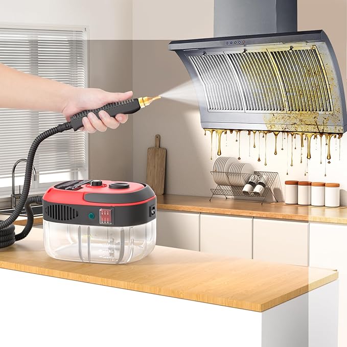 STRCEAT Handheld Pressurized Steam Cleaner,2500W Handheld High Temp Portable Cleaning Machine, Cleaning for Couch, Auto, Floor and More (Red)