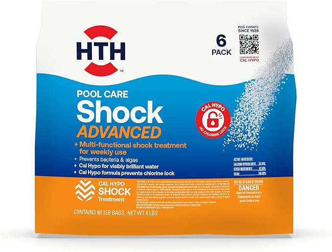 Pool RX 101001 6 Month Algaecide Blue Treats 7.5k-20k gallons + HTH 52036 Swimming Pool Care Shock Advanced, Swimming Pool Chemical, Cal Hypo Formula, (6 pack)