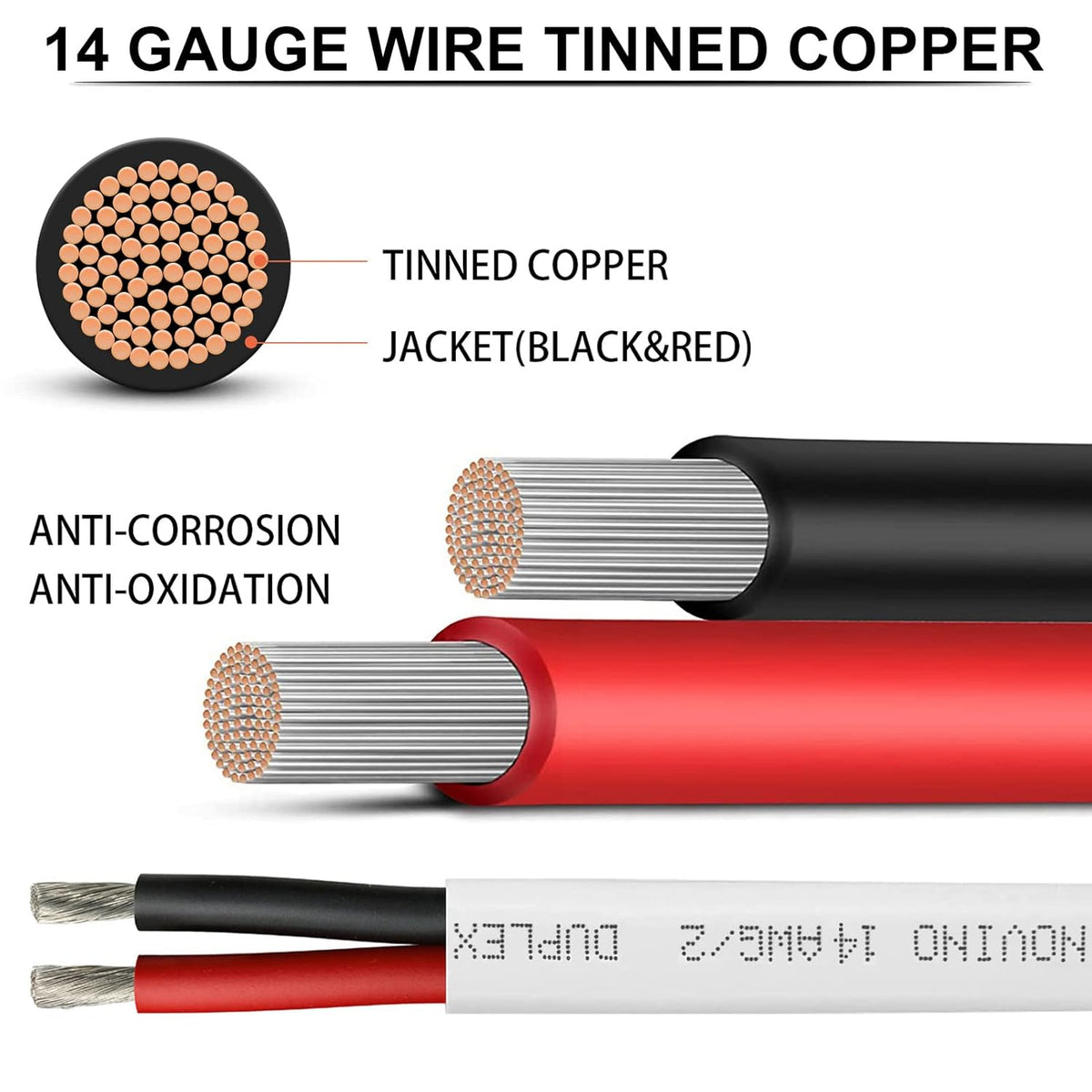 14 Gauge Marine Wire - 100ft 14 AWG Duplex Tinned Copper Cable for Boats, RVs & Solar Applications