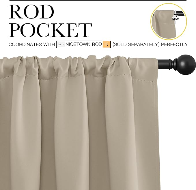 NICETOWN 2 Panels Blackout Curtains, Rod Pocket Thermal Insulated Drapes 84