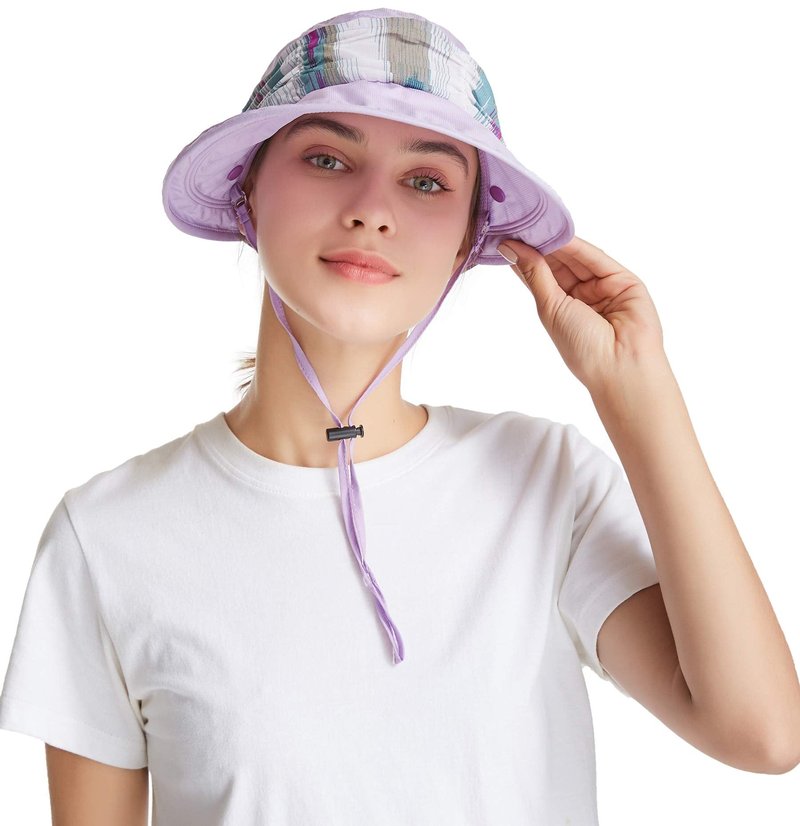icolor Women Sun Hats UPF 50 Sun Protection Hat Summer Outdoor Neck Shield Flap Visor Hat Ponytail Hats Wide Brim Beach Hat (Lightpurple)