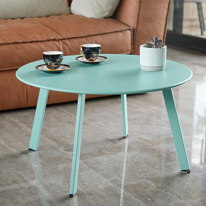 Meluvici Outdoor Side Table, Outdoor/Indoor Metal Steel Patio Coffee Table, Round Weather Resistant Anti-Rust, Green