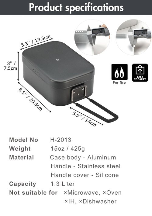 CAMPINGMOON Mess Tin Aluminum Camping Cookware Extreme Thick H-2013