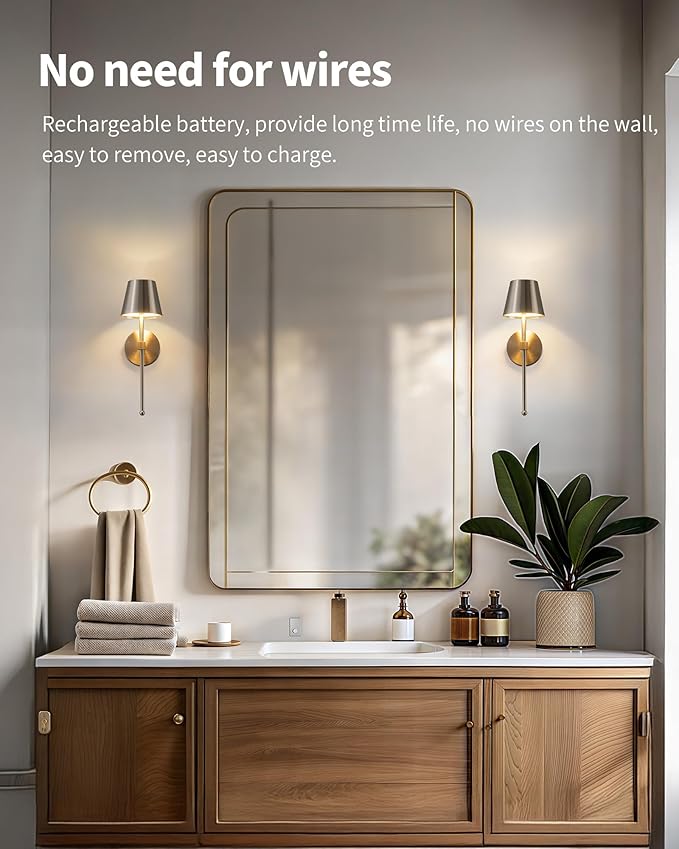 KDG Cordless Wall Sconces Set of 2, Wireless 5200mAh Rechargeable Battery LED