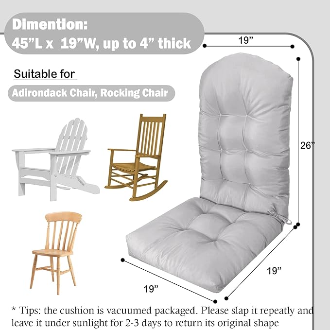 Adirondack Chair Cushion, Thick Indoor/Outdoor Rocking Chair Cushion with High Elasticity PP Cotton, Fade-Resistant, 44'x19'x4