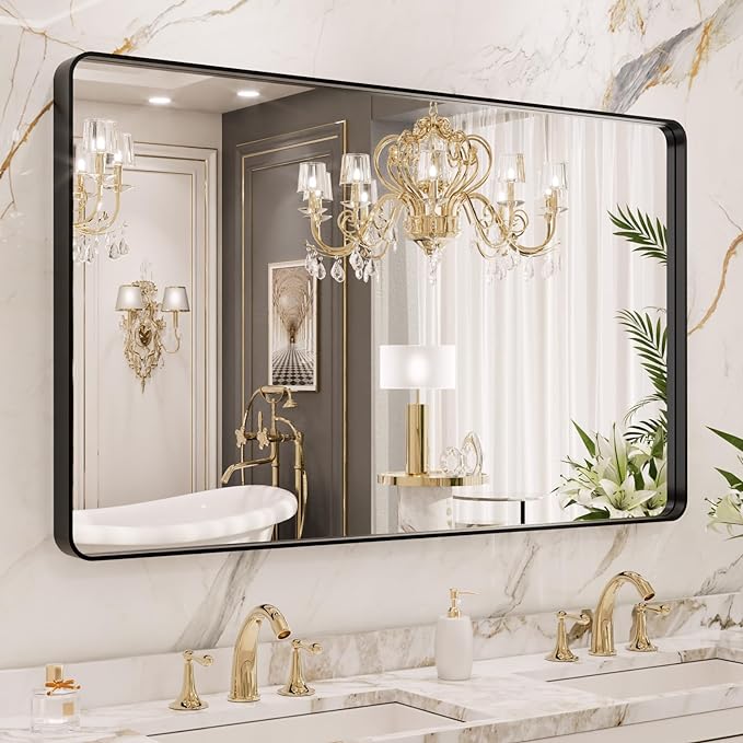LOAAO 40X36 Inch Black Metal Framed Bathroom Mirror
