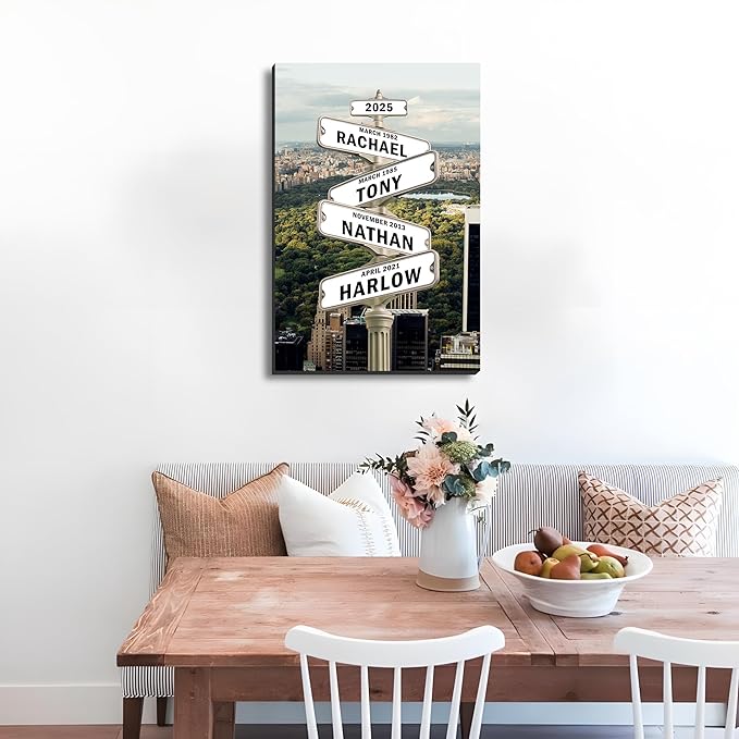 [Design 2025] Personalized Family STreet Sign Multi-Names Canvas, Custom Name And Date Street sign Canvas Print, Crossroads Street SIGN Gift For Family, Custom Name Intersection Sign Poster Wall Art