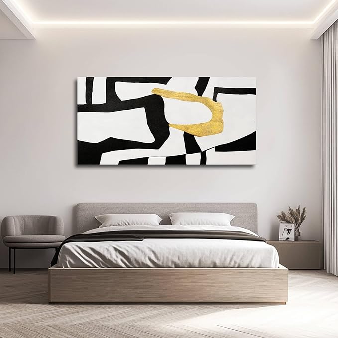 NBAODAN Black and White Wall Art Abstract Wall Decor Geometric Canvas Poster Large Wall Painting 24"x48" Gold Pictures for Office Dining Room Bedroom